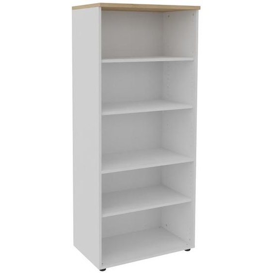 Meuble haut ACTIVITY - L.80 x H.180 cm - Sans porte - Corps Blanc - Top Chêne