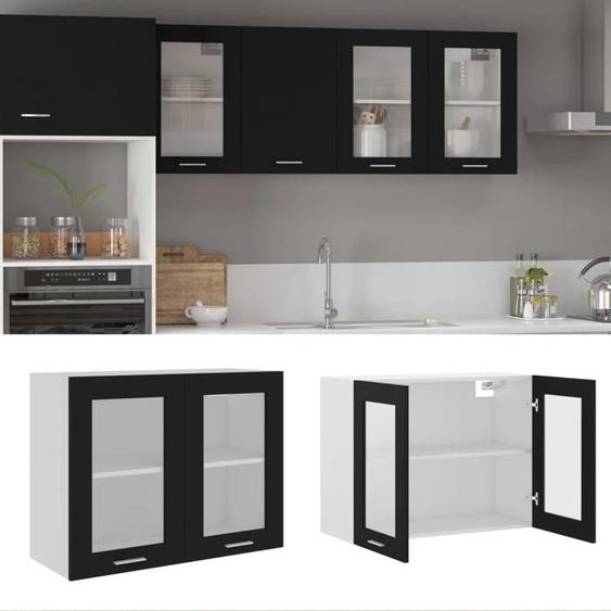 Meuble haut cuisine-Armoire en verre suspendue Noir 80x31x60 cm Bois dingénierie SHL893342