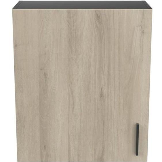 Meuble haut de cuisine coloris chêne kronberg, noir mat - Longueur 60  x Hauteur 70 x Profondeur 30 cm