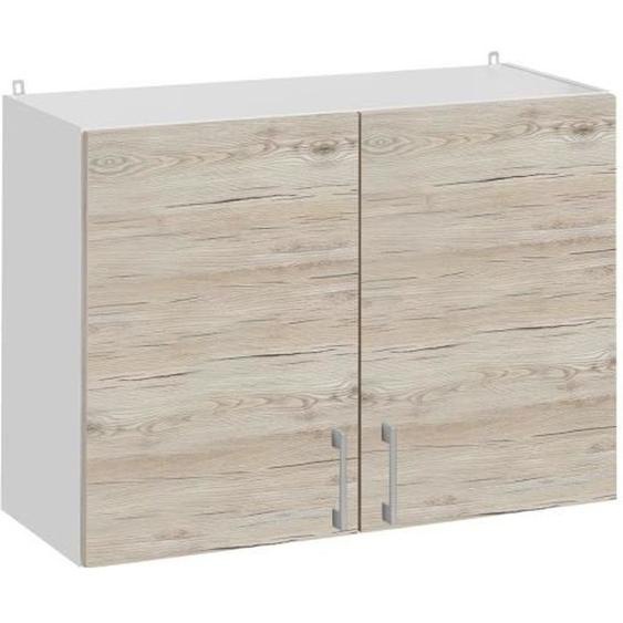 Meuble haut de cuisine - CUISINEANDCIE - 2 portes - L 60 cm - Noyer blanchi