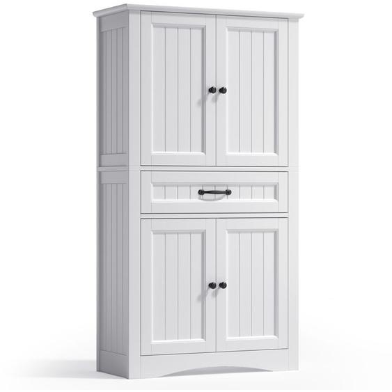 Meuble Haut Salle de Bain - Bealife - Rangement Modulable - 2 Portes - 1 Tiroir - Étagères Réglables - Blanc 73x31x130cm