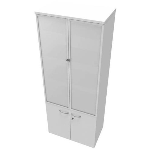 Meuble haut vitrine E-Link - H.202 x L.80 cm - 2 portes basses - Portes hautes Verre - Blanc