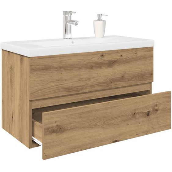 Meuble lavabo avec bassin et robinet intégrés chêne artisanal