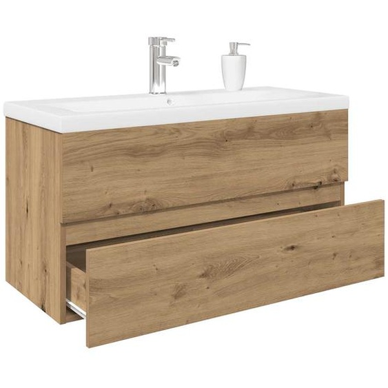 Meuble lavabo avec bassin et robinet intégrés chêne artisanal