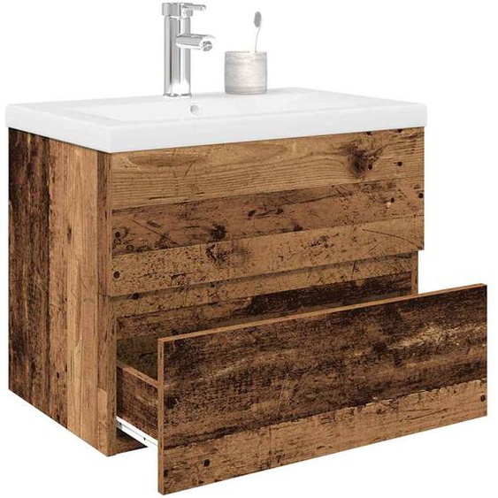 Meuble lavabo avec bassin et robinet intégrés vieux bois