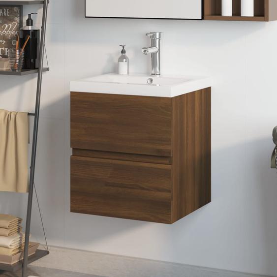Meuble lavabo avec bassin intégré Chêne brun Bois dingénierie