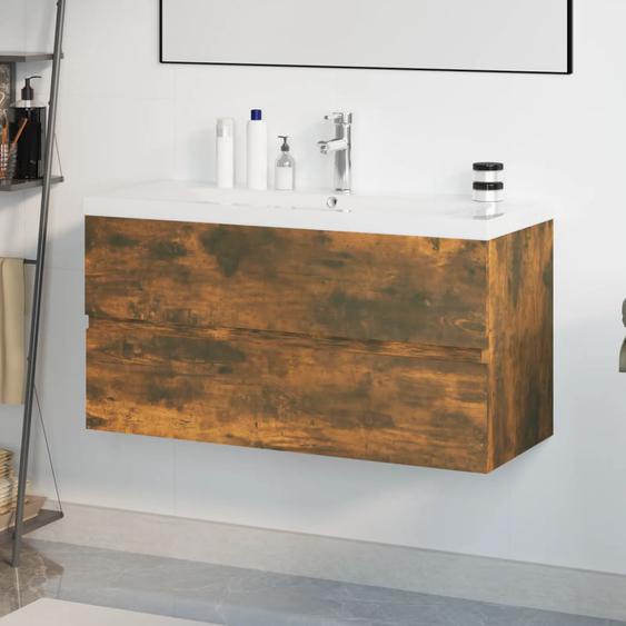 Meuble lavabo avec bassin intégré Chêne fumé Bois dingénierie