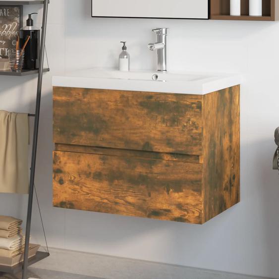Meuble lavabo avec bassin intégré Chêne fumé Bois dingénierie