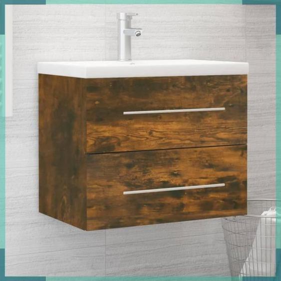Meuble lavabo avec bassin intégré Chêne fumé Bois dingénierie-FHE3120179