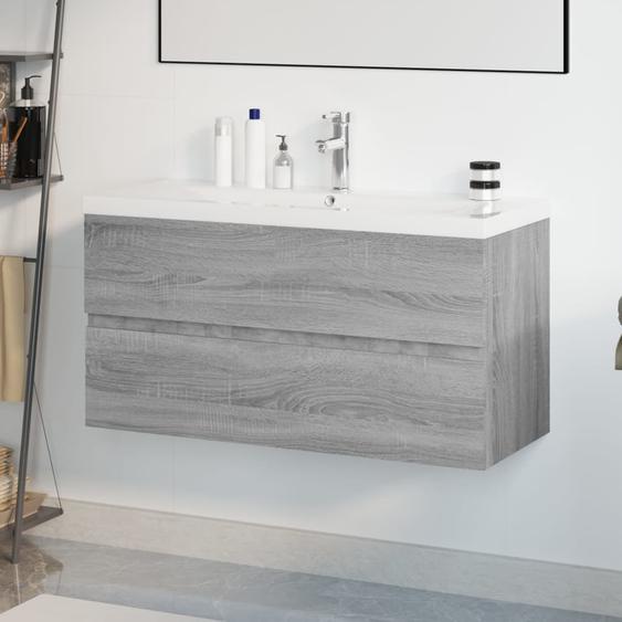 Meuble lavabo avec bassin intégré Sonoma gris Bois dingénierie