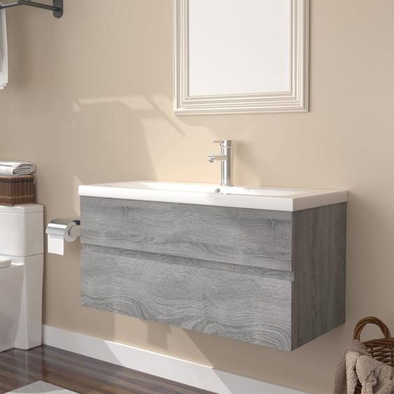 Meuble lavabo avec bassin intégré Sonoma gris Bois dingénierie