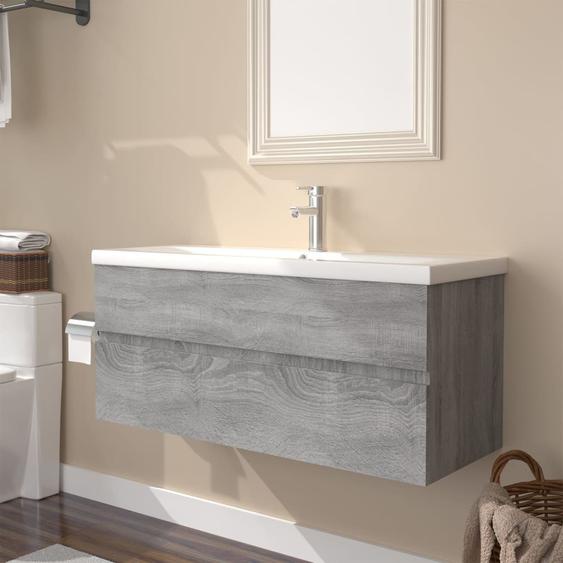 Meuble lavabo avec bassin intégré Sonoma gris Bois dingénierie