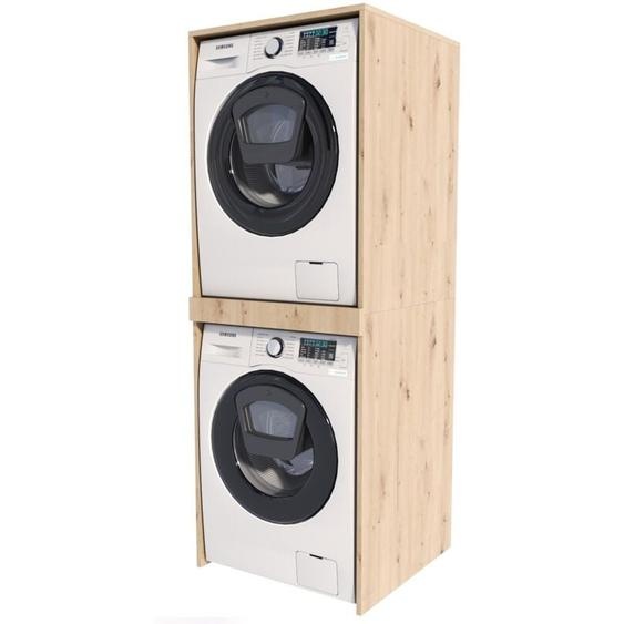 Meuble lave-linge séchant, chêne artisanal, colonne de salle de bain, meuble, étagère, MK