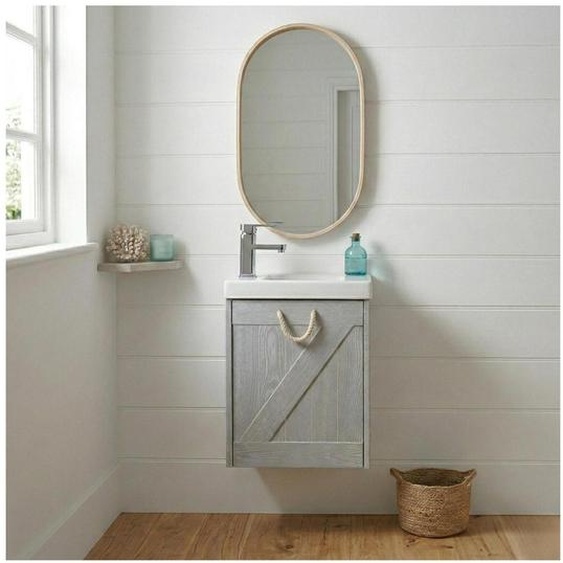 Meuble lave-mains gris bord de mer + miroir MISTRAL