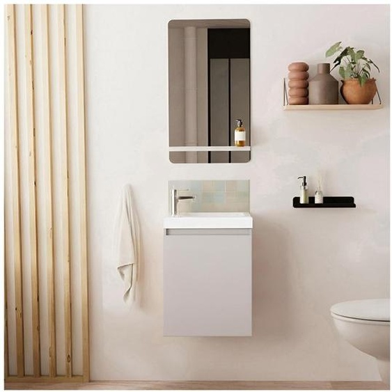 Meuble lave-mains LISA + robinet chromé + miroir rectangulaire