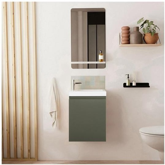 Meuble lave-mains LISA + robinet chromé + miroir rectangulaire