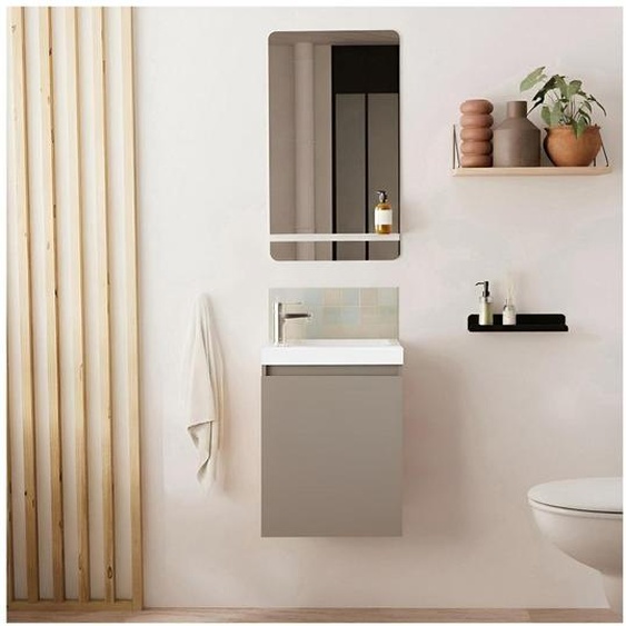 Meuble lave-mains LISA + robinet chromé + miroir rectangulaire