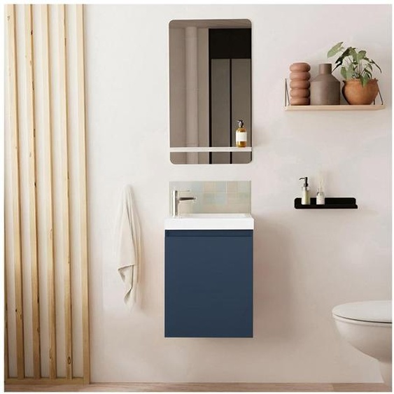 Meuble lave-mains LISA + robinet chromé + miroir rectangulaire