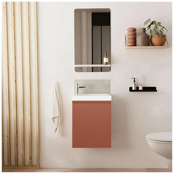 Meuble lave-mains LISA + robinet chromé + miroir rectangulaire