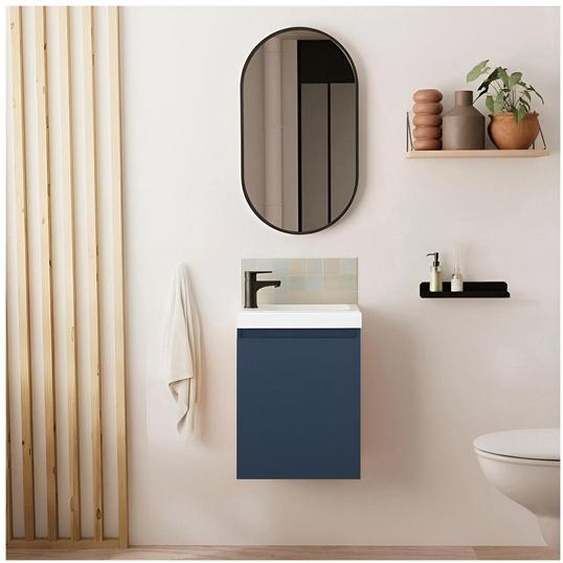 Meuble lave-mains LISA + robinet noir + miroir ovale