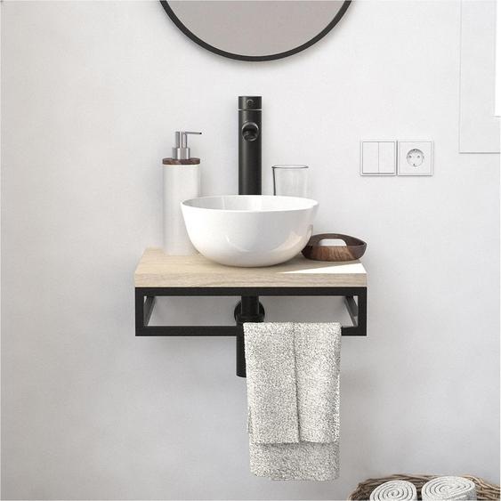 Meuble lave-mains SOHO plan fin p-serviette dessous vasque blanche+robinet