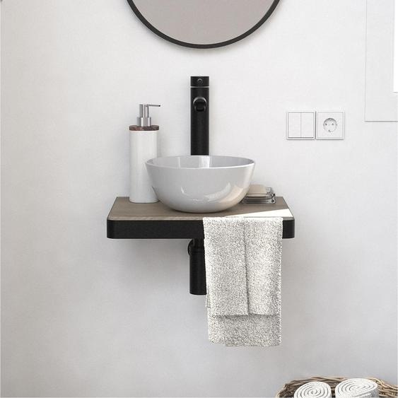 Meuble lave-mains SOHO avec porte serviette, vasque blanche et robinet