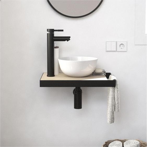 Meuble lave-mains SOHO avec porte serviette, vasque blanche et robinet