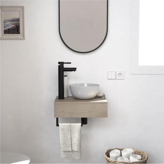 Meuble lave-mains SOHO plan épais vasque blanche + miroir