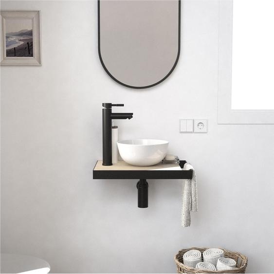 Meuble lave-mains SOHO plan fin p-serviette côté vasque blanche + miroir