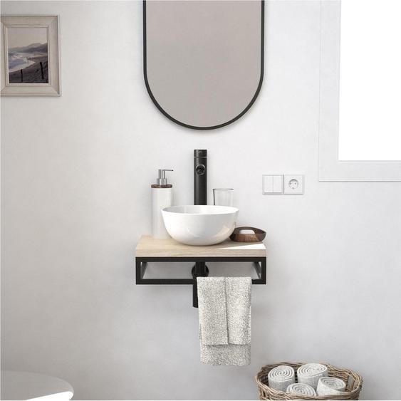 Meuble lave-mains SOHO plan fin p-serviette dessous vasque blanche +miroir