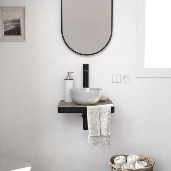 Meuble lave-mains SOHO plan fin p-serviette face vasque blanche + miroir