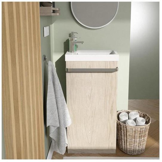 Meuble lave-mains sur pieds décor chêne + vasque + robinet JOHANN