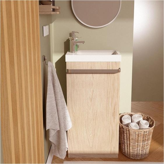Meuble lave-mains sur pieds JOHANN décor chêne + vasque + robinet