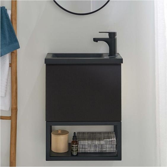 Meuble lave-mains NOVA suspendu métal et bois avec vasque en résine 40x50cm