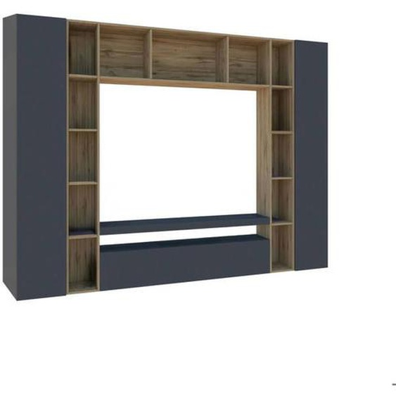 Meuble Mural Ddragon - Dmora - Effet Bois - Anthracite, Chêne 270x35h210 cm
