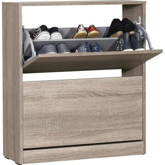 Meuble pour Commode à chaussures de 2 abattants coloris Chêne Cambrian - longueur 73 x profondeur 26 x hauteur 84 cm