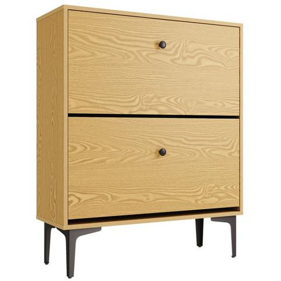 Meuble Range Chaussures - SIRHONA - Armoire à Chaussures Couleur Chêne 2 Rabats 80x30x95cm