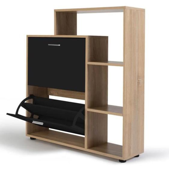 Meuble Rangement Chaussure 2 Rangements Plusieurs Etagères Design Industriel Marron Noir