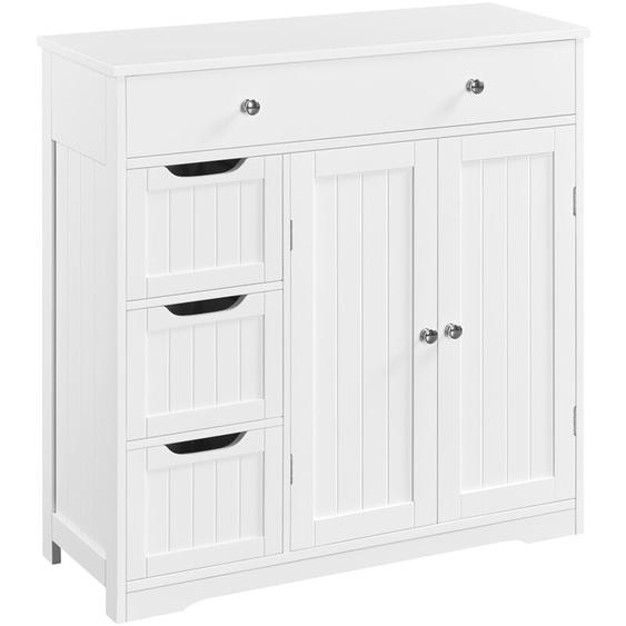 Yaheetech - Meuble Rangement Salle de Bain, 4 Tiroirs 1 Placard avec 1 Plateau Réglable, 81 cm × 30 cm × 81,5 cm, Armoire Rangement Salon Entrée