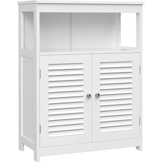 Songmics - Meuble Salle de Bain, 60 x 30 x 80 cm, avec Compartiment Ouvert, Étagère de Rangement avec 2 Portes, Blanc