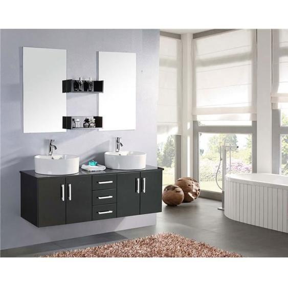 MEUBLE SALLE DE BAIN NOIR - VASQUE LUXE, DOUBLE LAVABO mod. Butterfly 150 cm