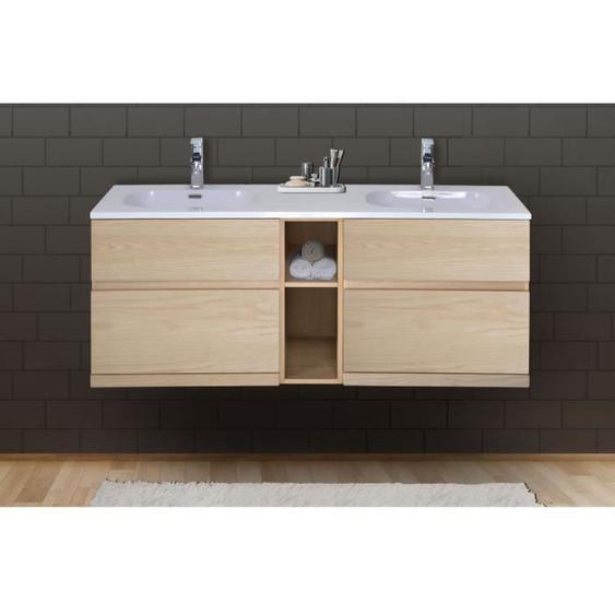 Meuble salle de bain suspendu double vasque 140 cm chêne ENIO - MOB-IN