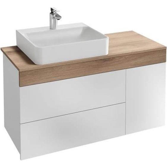 Meuble salle de bain suspendu Sully 103cm - Jacob Delafon - Vasque à poser à gauche - Décor chêne et blanc