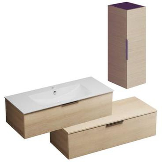 Meuble salle de bain vasque Olena en décaler 120 cm chêne clair + colonne
