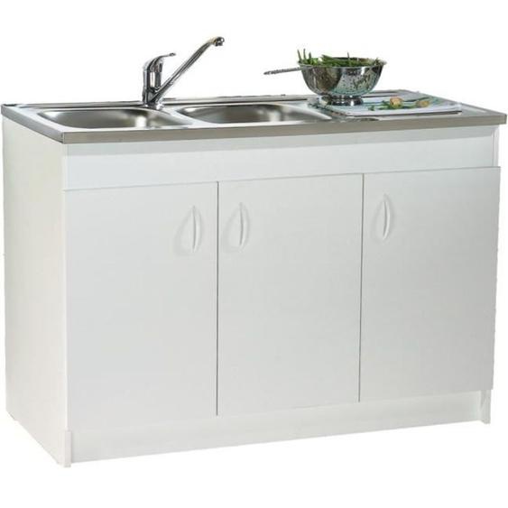 Meuble sous-évier - NEOVA - 120x60 - Blanc - Cuisine - Porte(s)