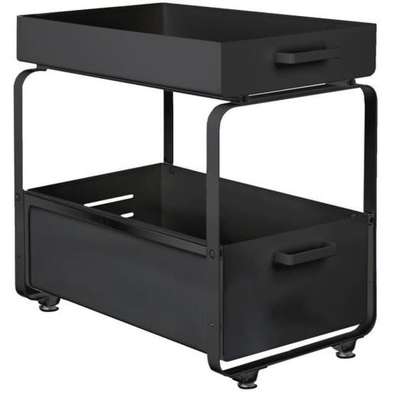 Meuble sous-évier à 2 niveau HUOLE - Table coulissante avec tiroir coulissant et poignée - Etagères en métal