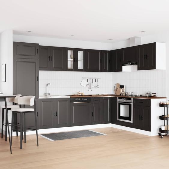 Meuble sous évier avec porte Porto 2 pcs Noir Bois dingénierie