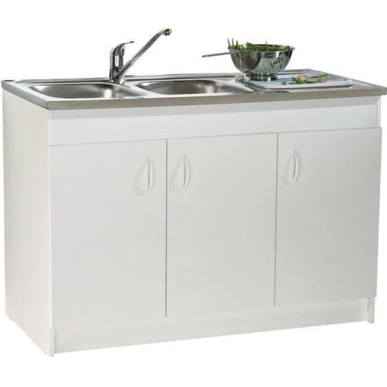 Meuble sous-évier mélaminé - NEOVA - SIMHYDRO - 3 portes - Blanc - 1200x600mm