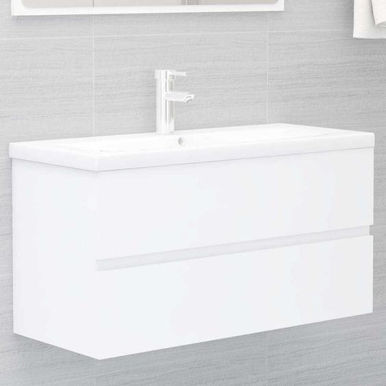 Meuble sous-lavabo, blanc, 90x38,5x45 cm, en panneaux de particules