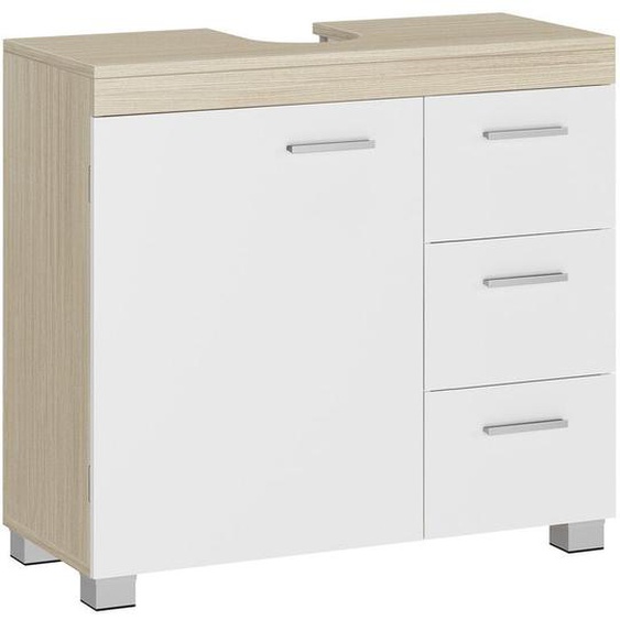 Vasagle - Meuble sous lavabo, Meuble de Salle de Bain, 3 Tiroirs Latéraux, 2 Cases derrière la Porte, pour Lavabos sur Colonne, avec Pieds, 30 x 70 x
